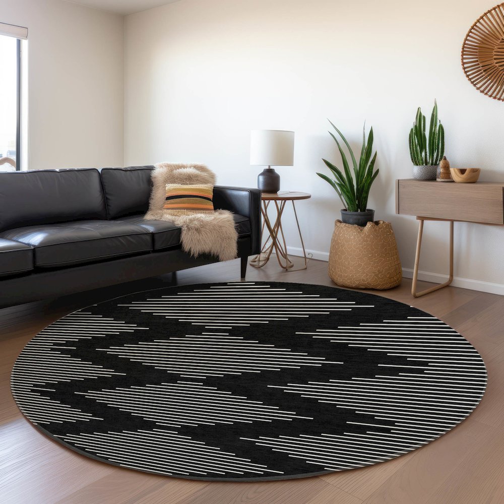 Premium Machine Washable Mayfield AMF1016 Black 8' x 8' Round Rug. Picture 5