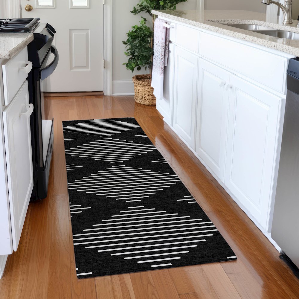 Premium Machine Washable Mayfield AMF1016 Black 2'3" x 7'6" Runner Rug. Picture 5