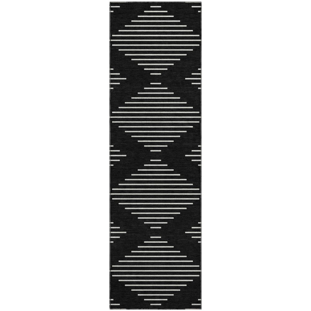 Premium Machine Washable Mayfield AMF1016 Black 2'3" x 7'6" Runner Rug. Picture 1
