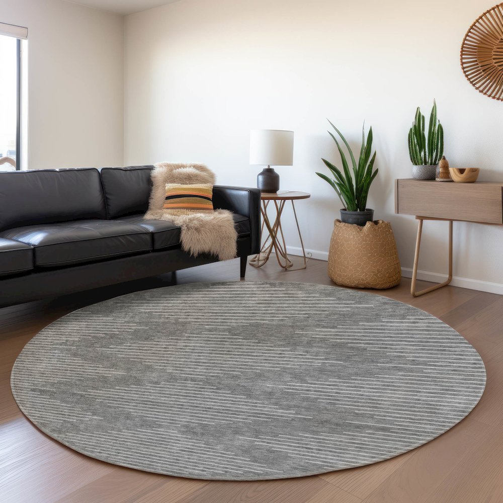 Premium Machine Washable Mayfield AMF1016 Charcoal 8' x 8' Round Rug. Picture 5