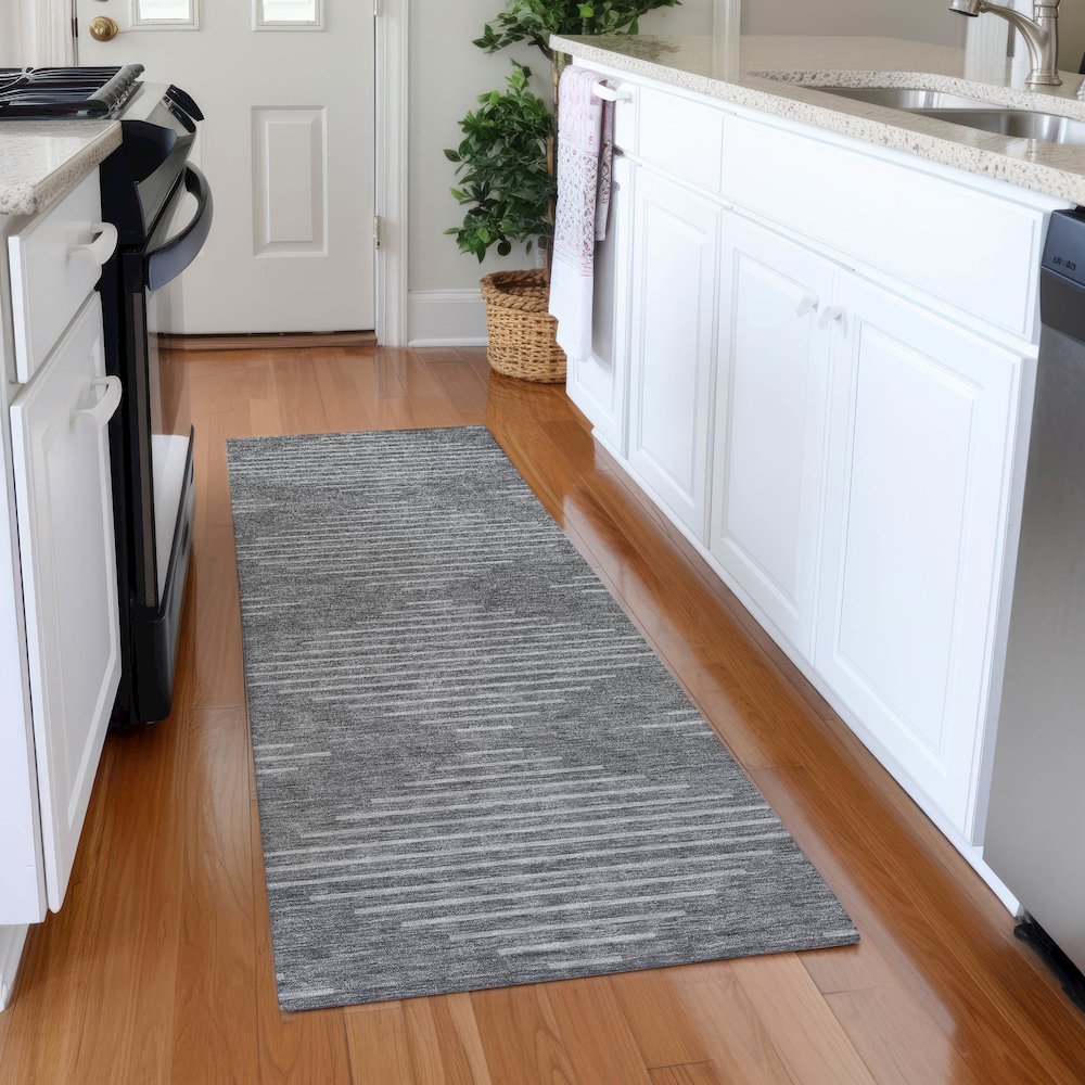 Premium Machine Washable Mayfield AMF1016 Charcoal 2'3" x 7'6" Runner Rug. Picture 5