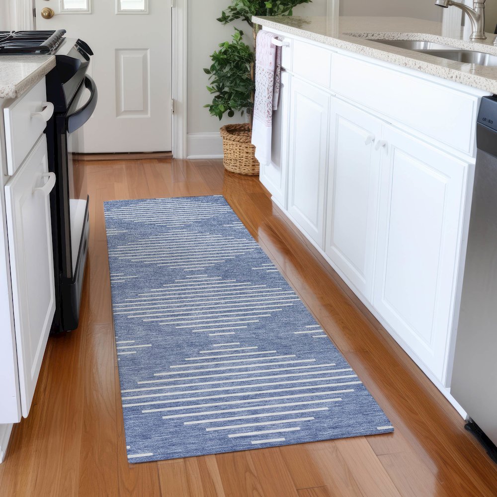 Premium Machine Washable Mayfield AMF1016 Denim 2'3" x 7'6" Runner Rug. Picture 5