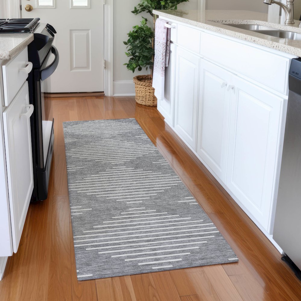 Premium Machine Washable Mayfield AMF1016 Gray 2'3" x 7'6" Runner Rug. Picture 5