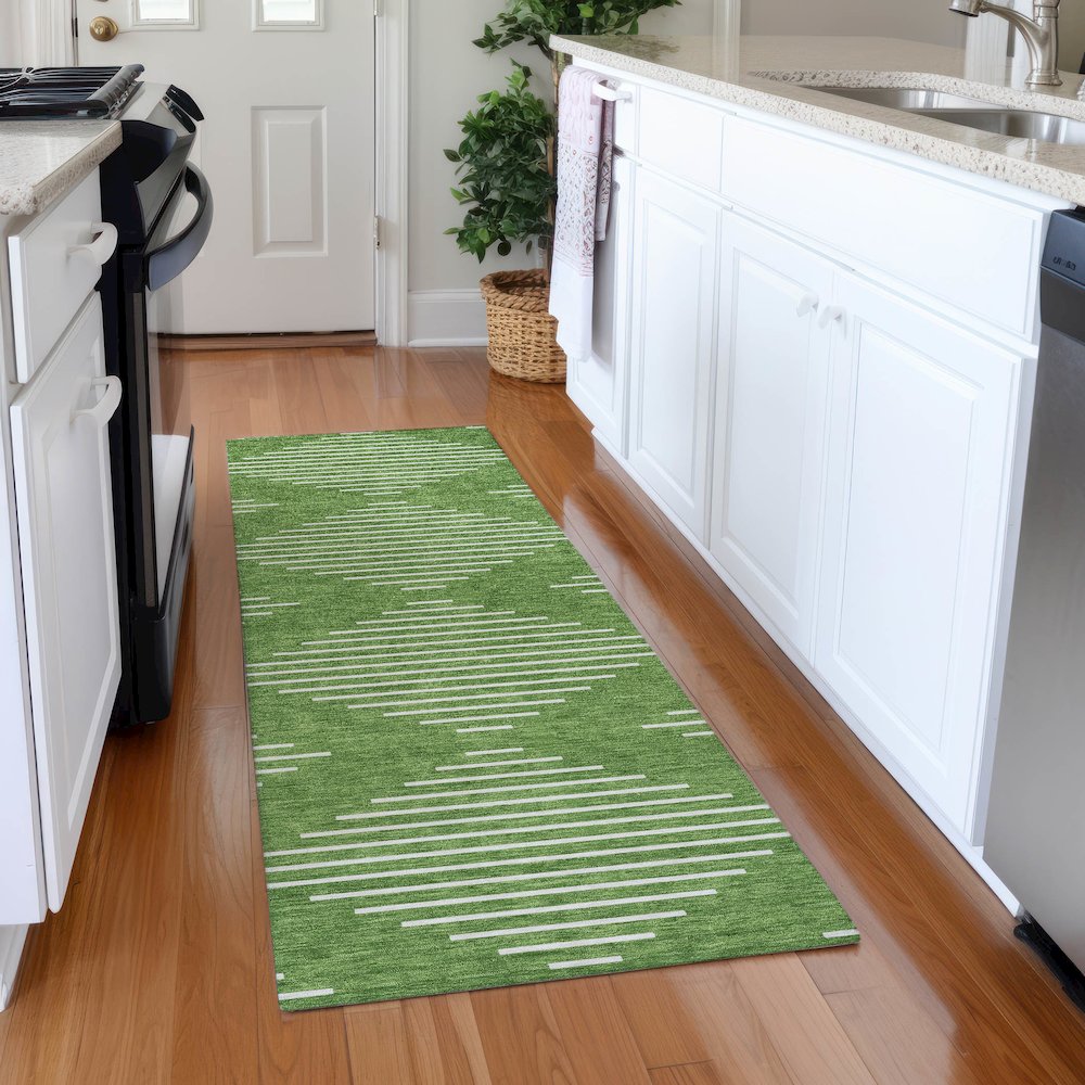 Premium Machine Washable Mayfield AMF1016 Green 2'3" x 7'6" Runner Rug. Picture 5