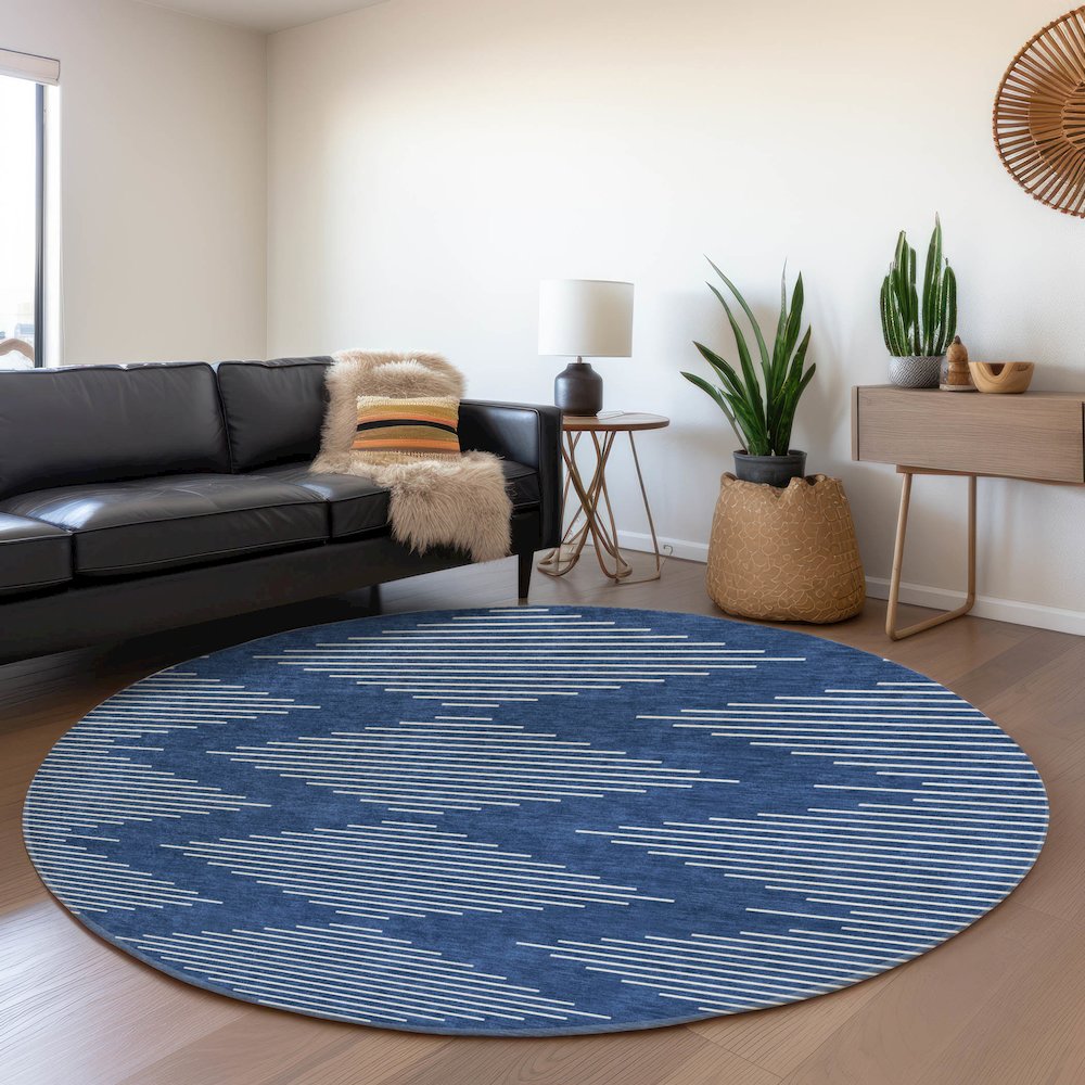 Premium Machine Washable Mayfield AMF1016 Navy 8' x 8' Round Rug. Picture 5