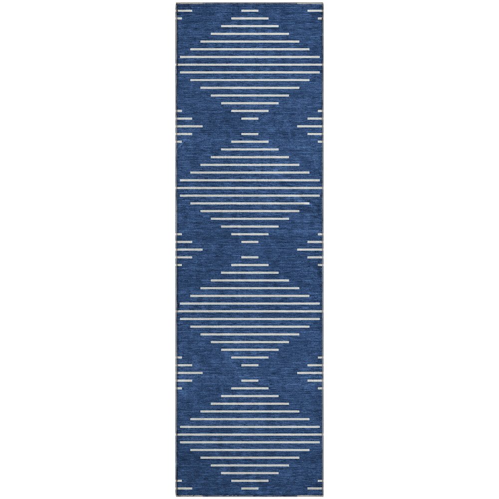 Premium Machine Washable Mayfield AMF1016 Navy 2'3" x 7'6" Runner Rug. Picture 1