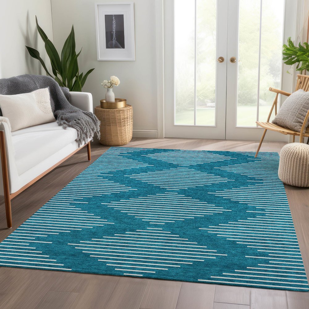 Premium Machine Washable Mayfield AMF1016 Teal 2'6" x 3'10" Rug. Picture 6