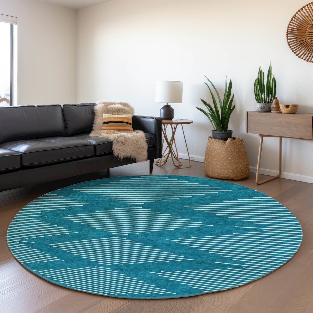 Premium Machine Washable Mayfield AMF1016 Teal 8' x 8' Round Rug. Picture 5