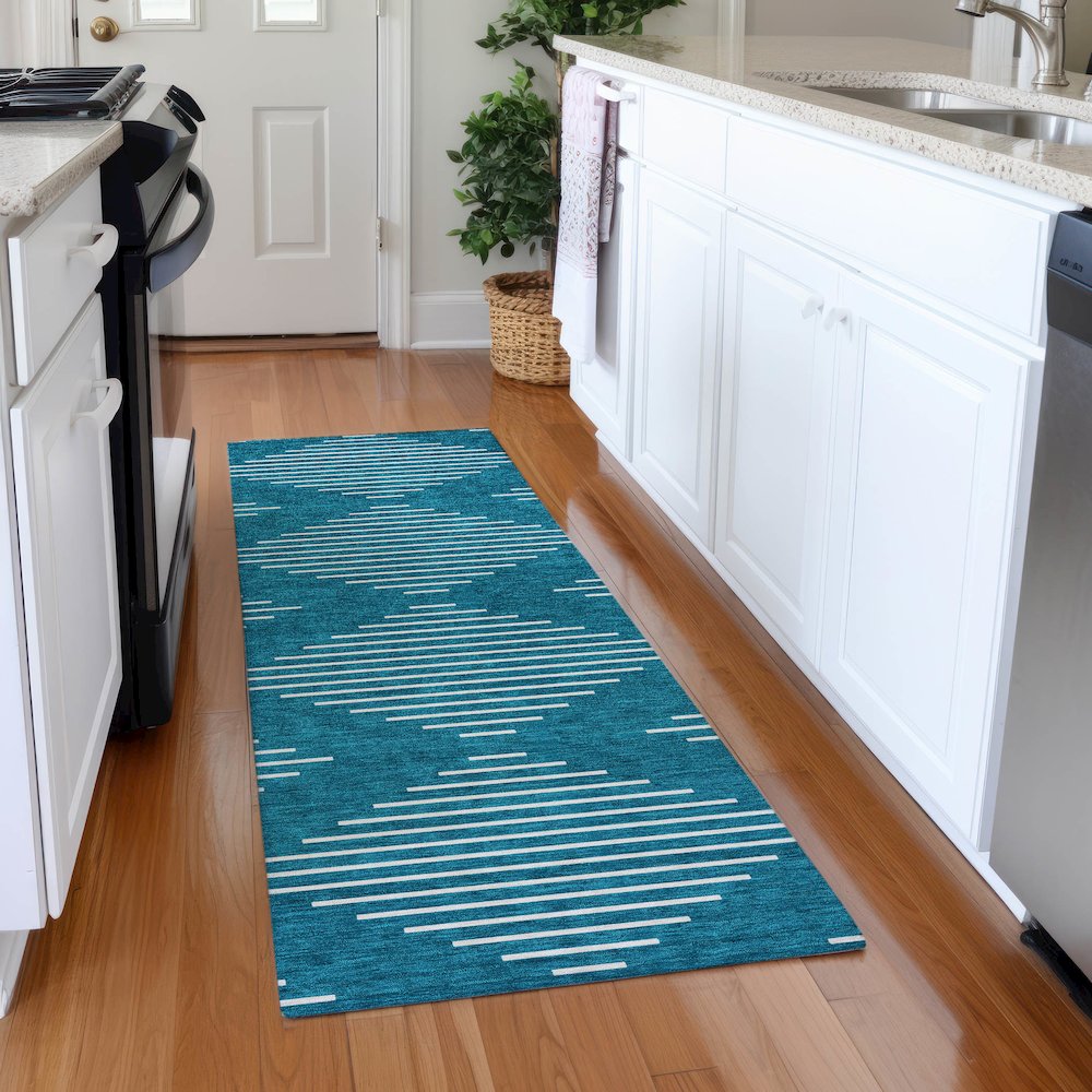 Premium Machine Washable Mayfield AMF1016 Teal 2'3" x 7'6" Runner Rug. Picture 5