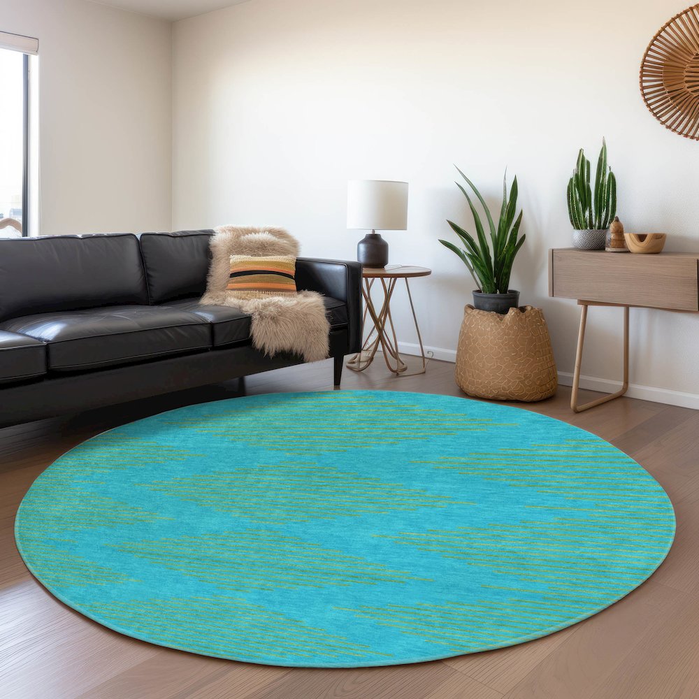 Premium Machine Washable Mayfield AMF1017 Aqua 8' x 8' Round Rug. Picture 5