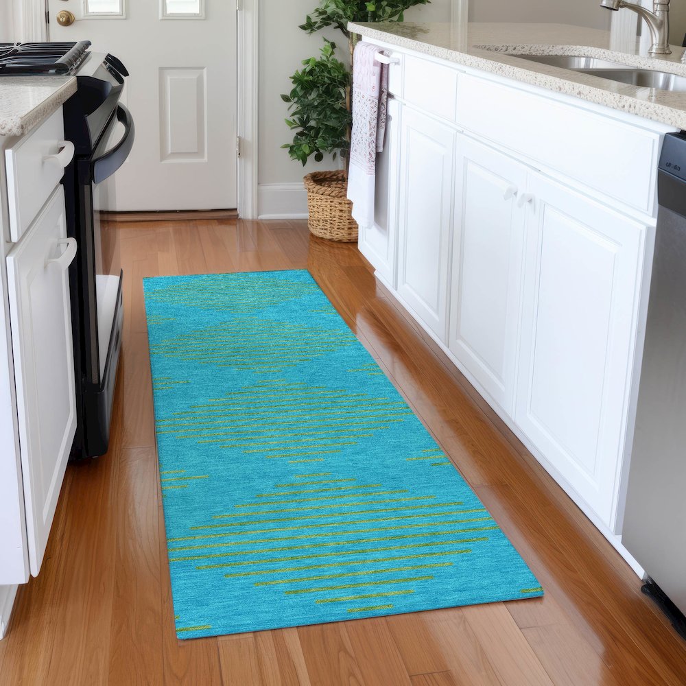 Premium Machine Washable Mayfield AMF1017 Aqua 2'3" x 7'6" Runner Rug. Picture 5