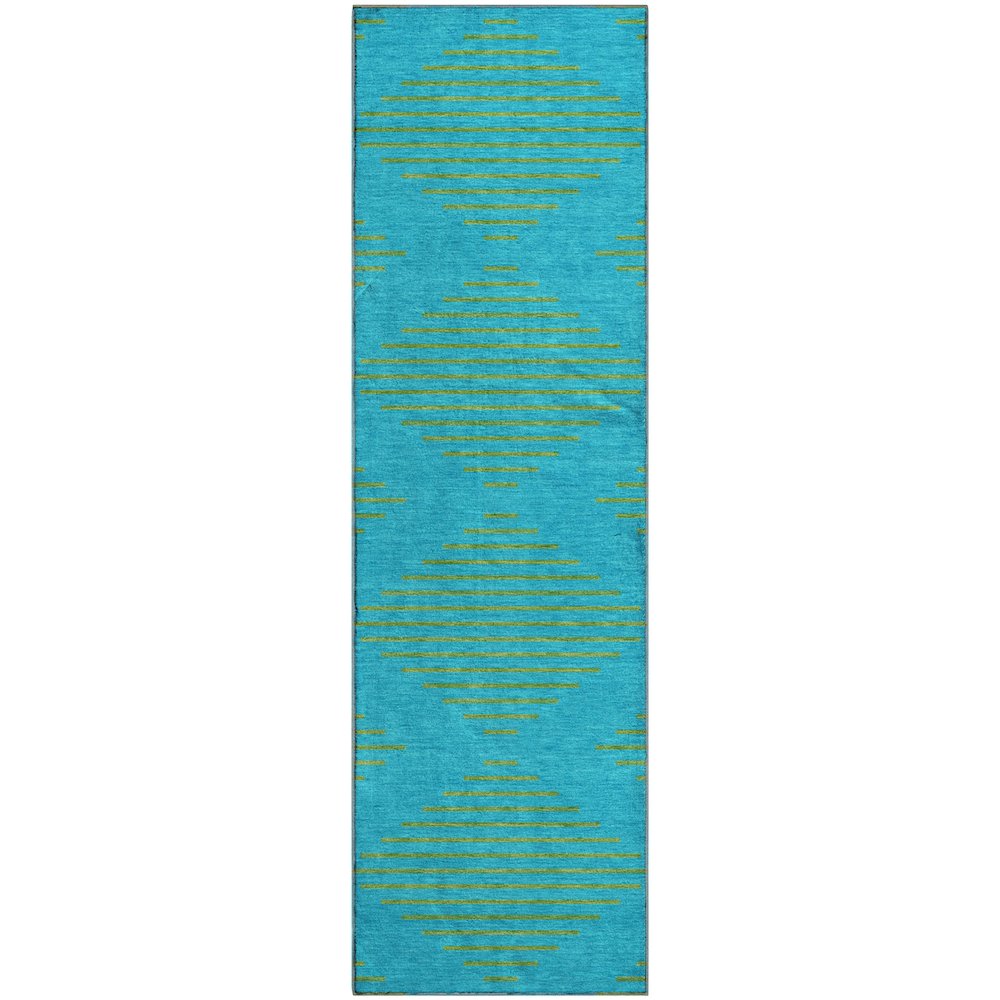 Premium Machine Washable Mayfield AMF1017 Aqua 2'3" x 7'6" Runner Rug. Picture 1