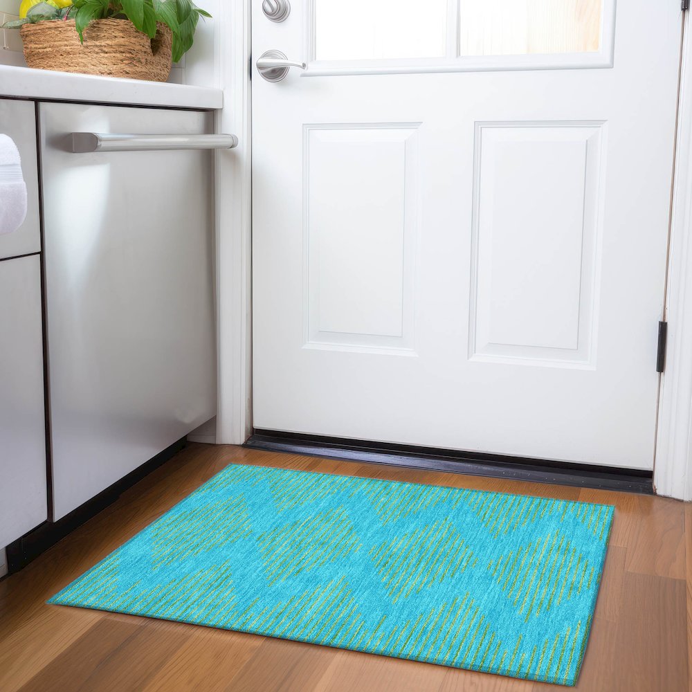 Premium Machine Washable Mayfield AMF1017 Aqua 1'8" x 2'6" Rug. Picture 5