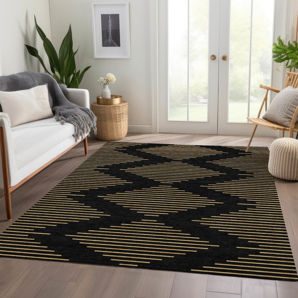 Premium Machine Washable Mayfield AMF1017 Black 2'6" x 3'10" Rug. Picture 6