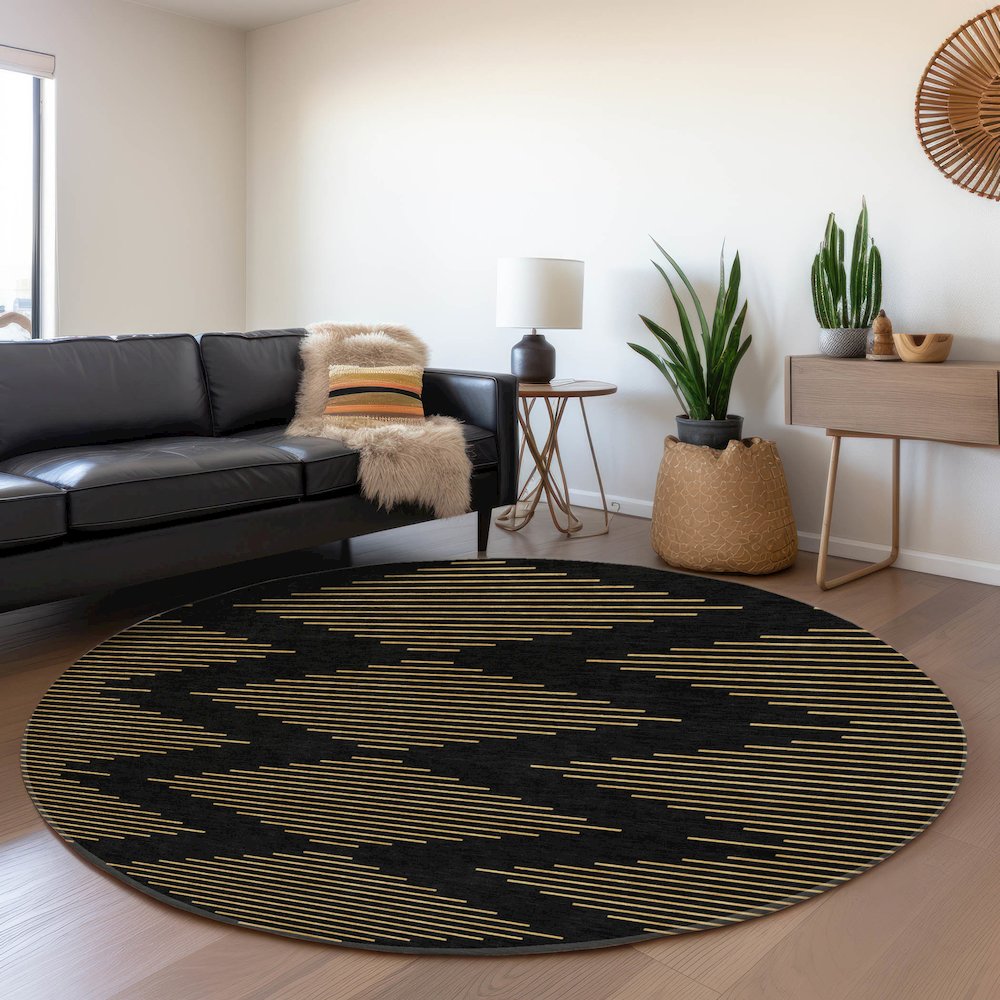 Premium Machine Washable Mayfield AMF1017 Black 8' x 8' Round Rug. Picture 5