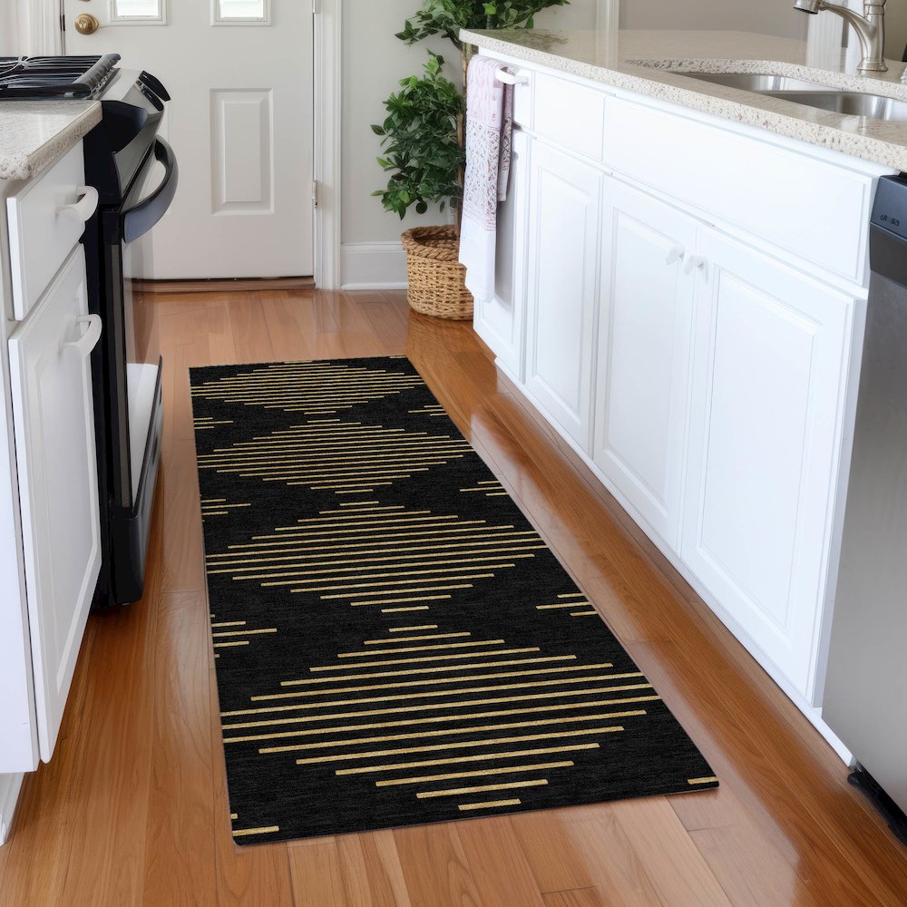 Premium Machine Washable Mayfield AMF1017 Black 2'3" x 7'6" Runner Rug. Picture 5