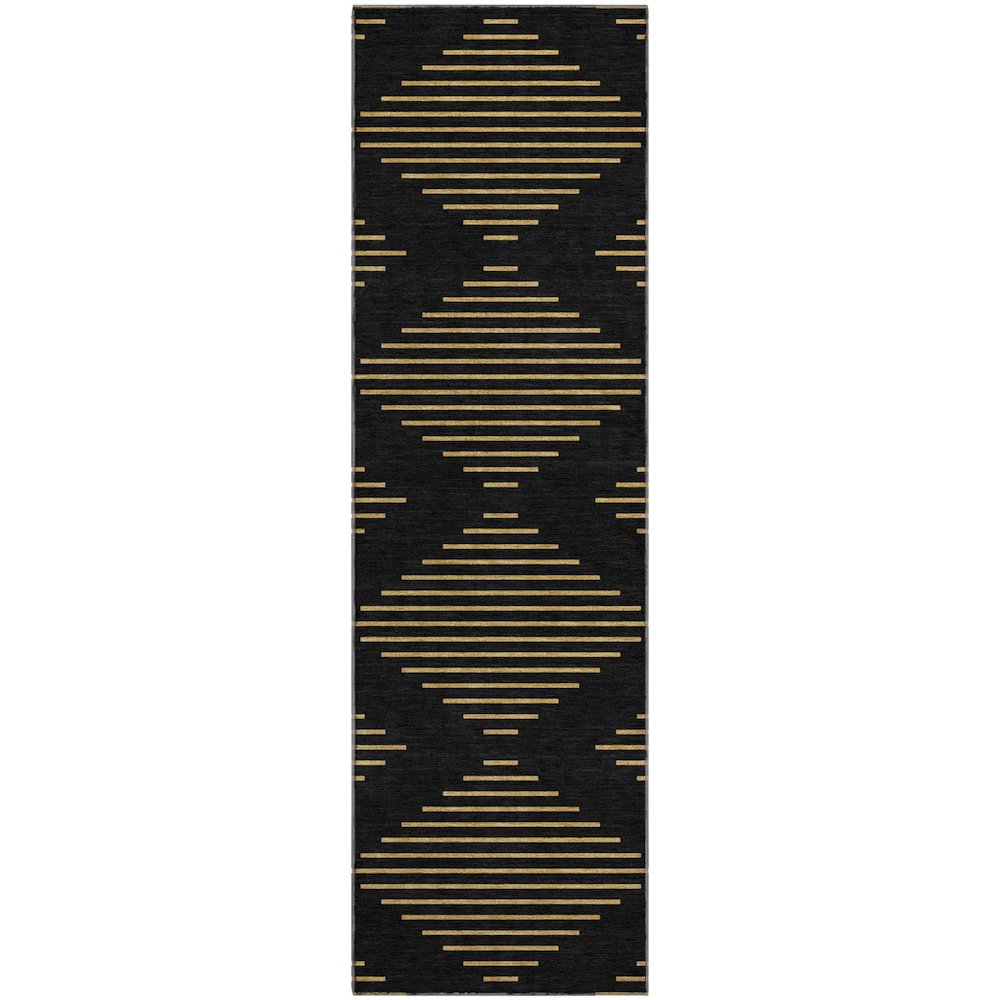 Premium Machine Washable Mayfield AMF1017 Black 2'3" x 7'6" Runner Rug. Picture 1