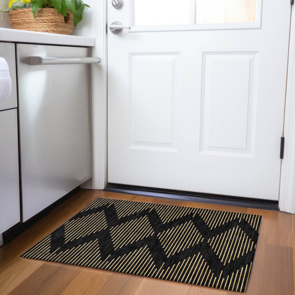 Premium Machine Washable Mayfield AMF1017 Black 1'8" x 2'6" Rug. Picture 5