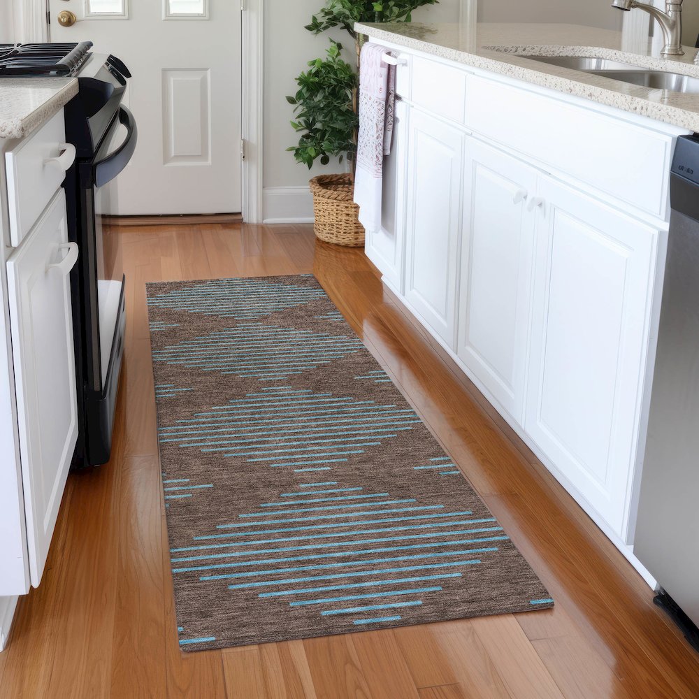 Premium Machine Washable Mayfield AMF1017 Brown 2'3" x 7'6" Runner Rug. Picture 5