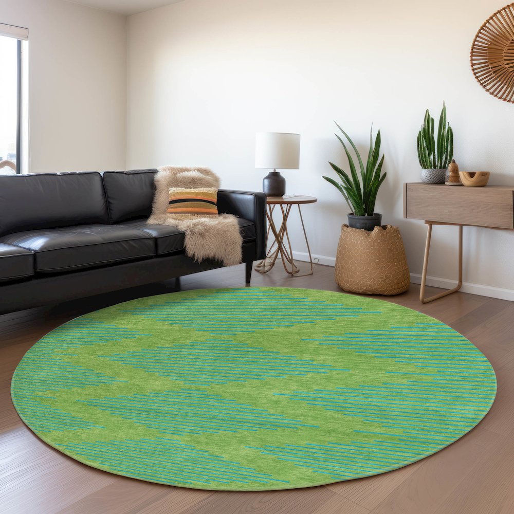 Premium Machine Washable Mayfield AMF1017 Green 8' x 8' Round Rug. Picture 5