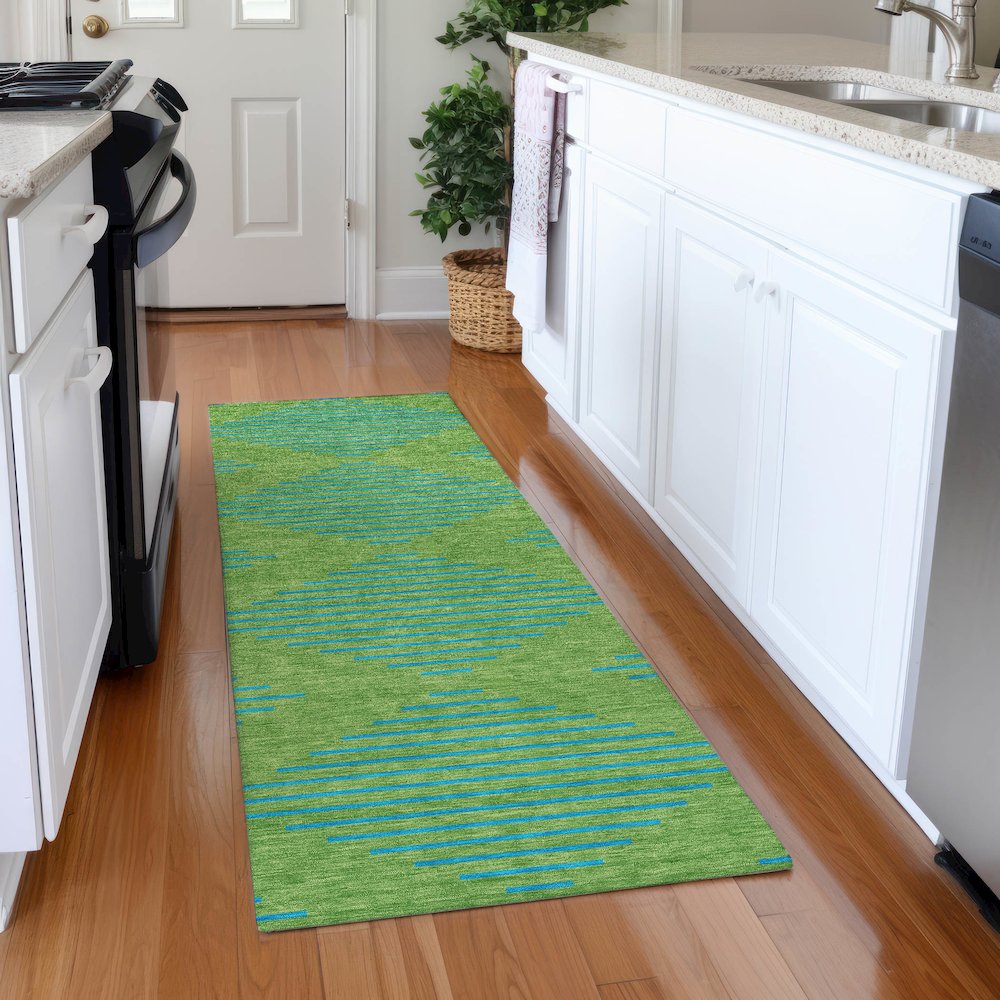 Premium Machine Washable Mayfield AMF1017 Green 2'3" x 7'6" Runner Rug. Picture 5