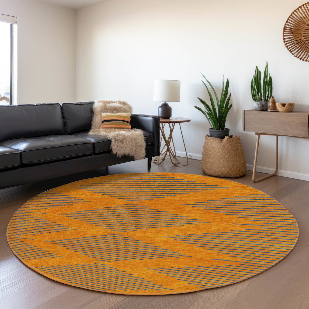 Premium Machine Washable Mayfield AMF1017 Orange 8' x 8' Round Rug. Picture 5