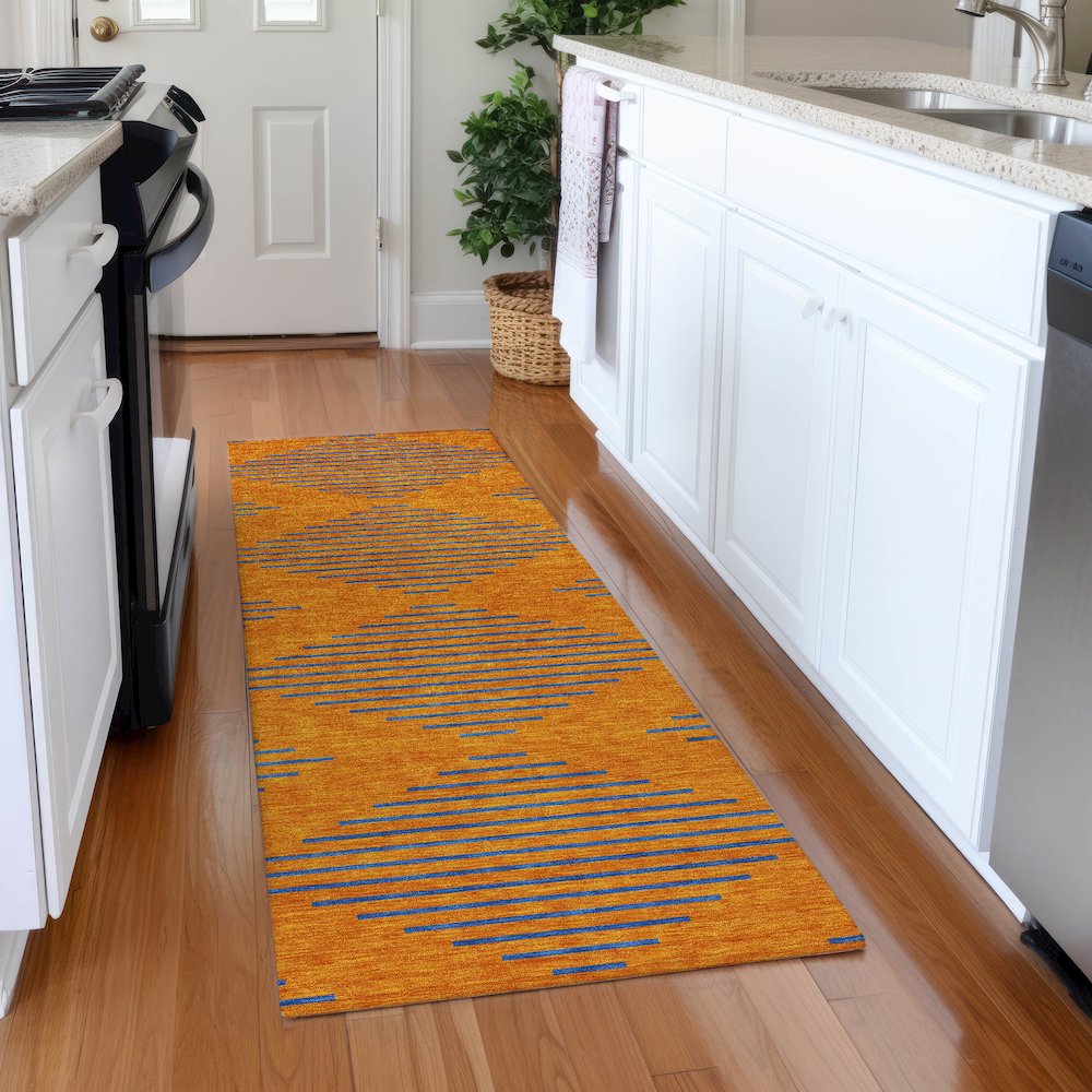 Premium Machine Washable Mayfield AMF1017 Orange 2'3" x 7'6" Runner Rug. Picture 5
