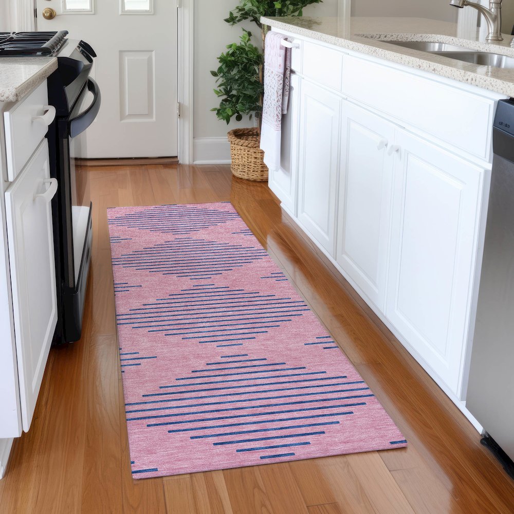 Premium Machine Washable Mayfield AMF1017 Pink 2'3" x 7'6" Runner Rug. Picture 5