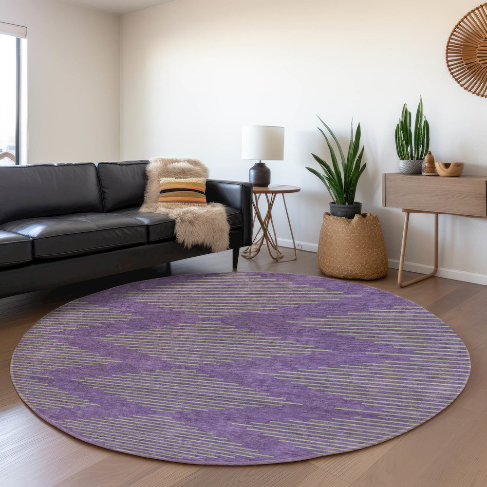 Premium Machine Washable Mayfield AMF1017 Purple 8' x 8' Round Rug. Picture 5