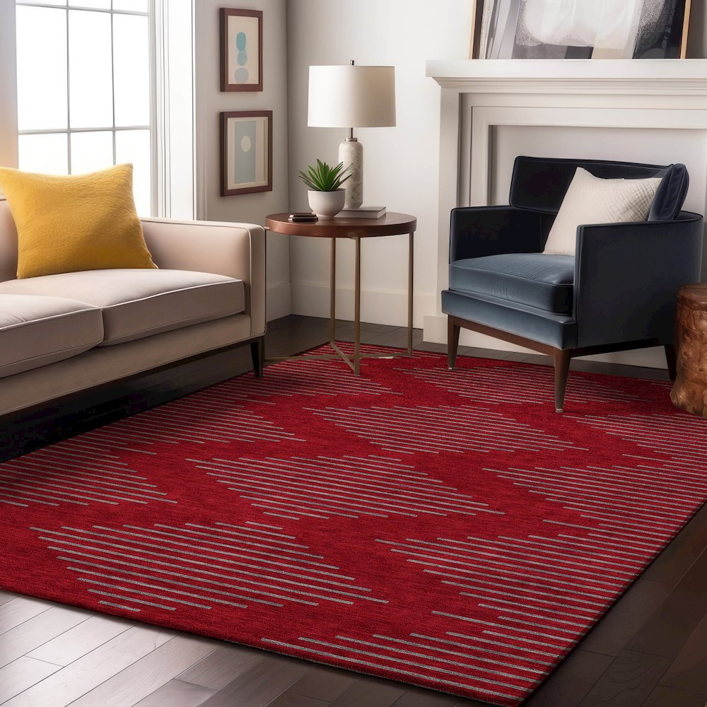 Premium Machine Washable Mayfield AMF1017 Red 2'6" x 3'10" Rug. Picture 5
