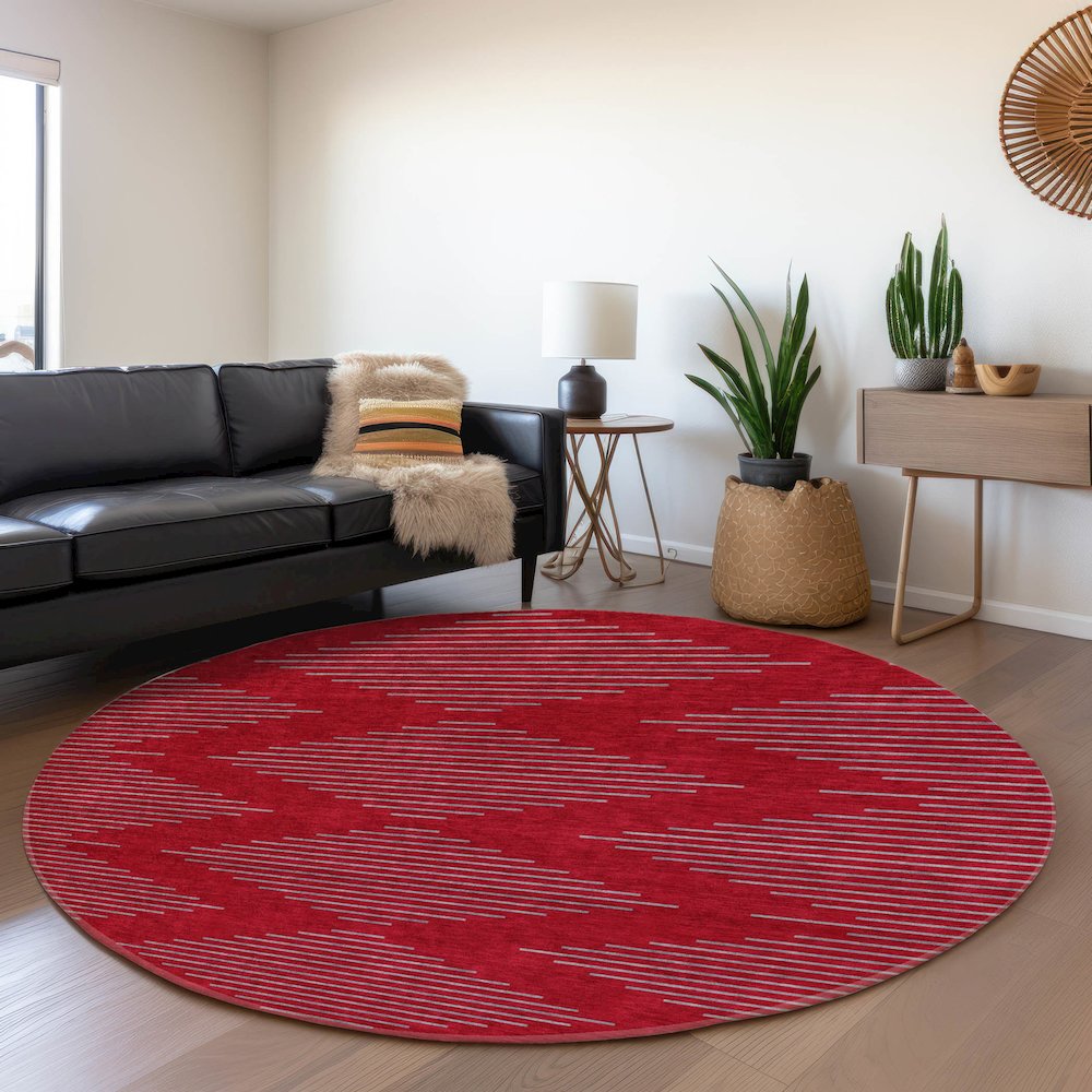Premium Machine Washable Mayfield AMF1017 Red 8' x 8' Round Rug. Picture 5