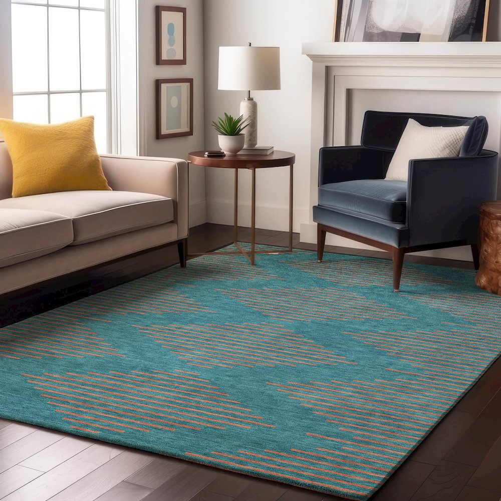 Premium Machine Washable Mayfield AMF1017 Teal 2'6" x 3'10" Rug. Picture 5