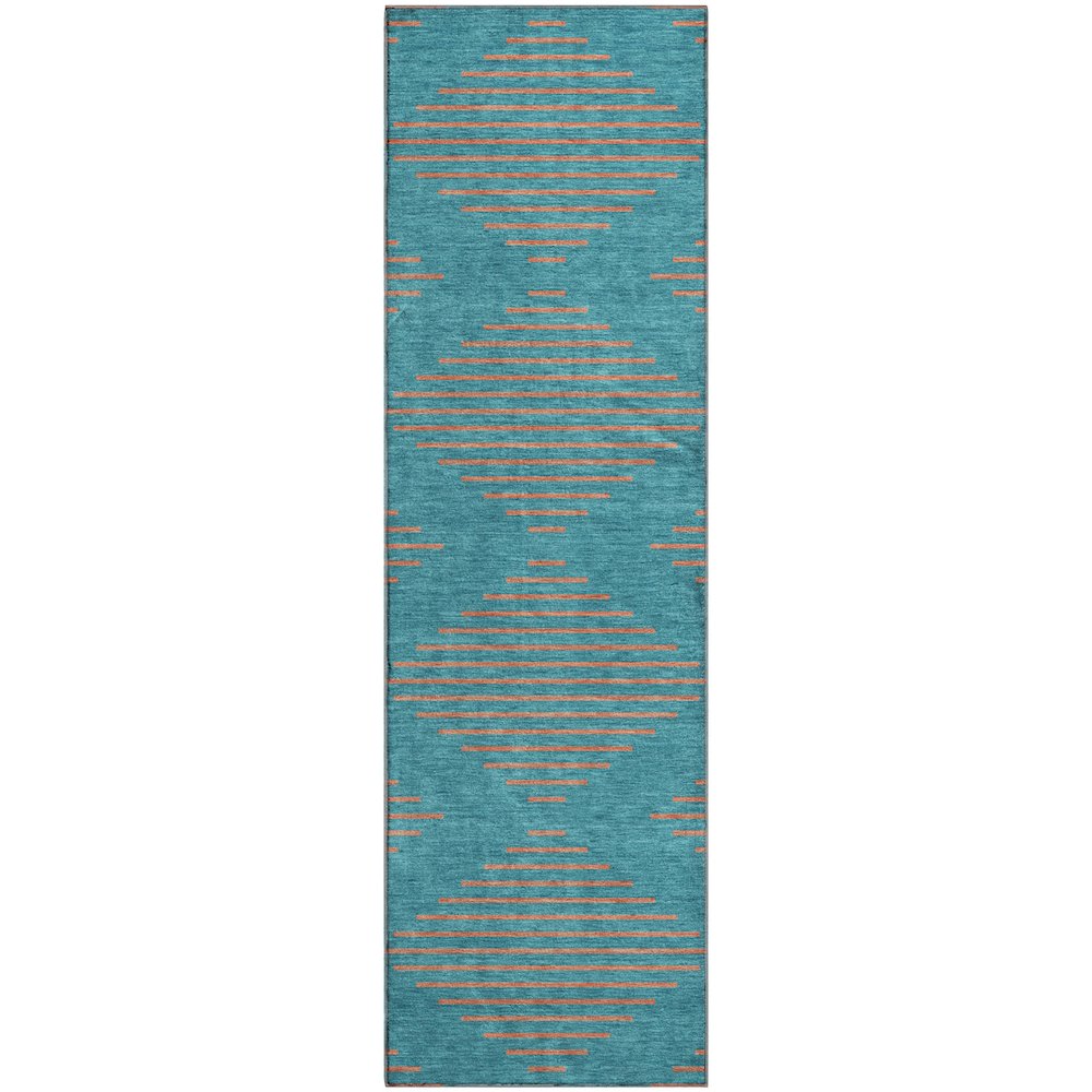 Premium Machine Washable Mayfield AMF1017 Teal 2'3" x 7'6" Runner Rug. Picture 1