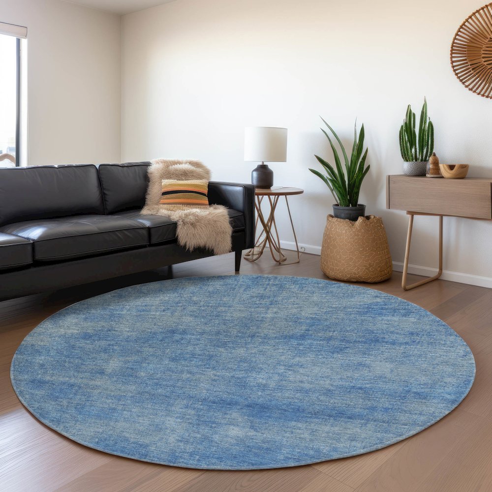 Premium Machine Washable Mayfield AMF1018 Blue 8' x 8' Round Rug. Picture 5