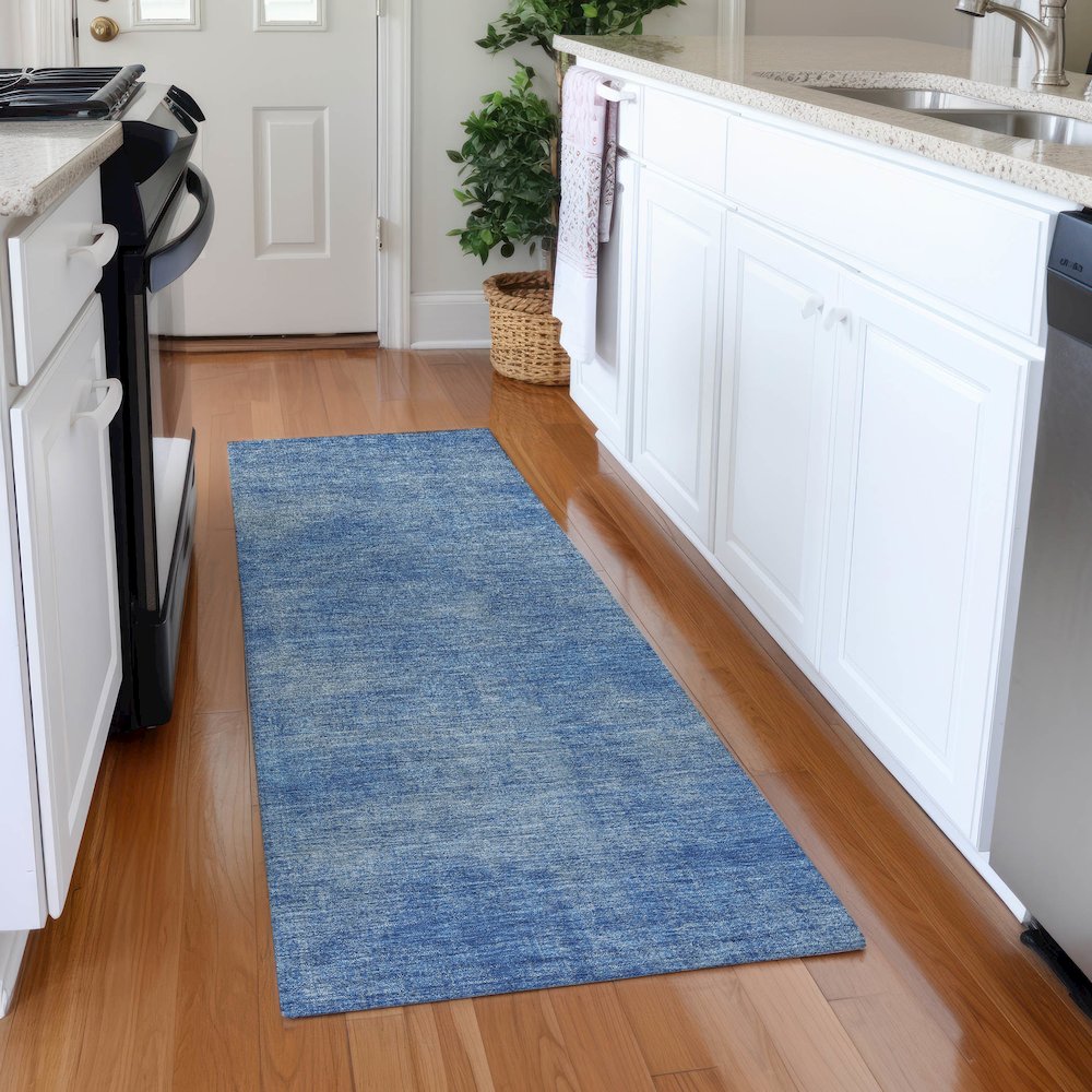 Premium Machine Washable Mayfield AMF1018 Blue 2'3" x 7'6" Runner Rug. Picture 5