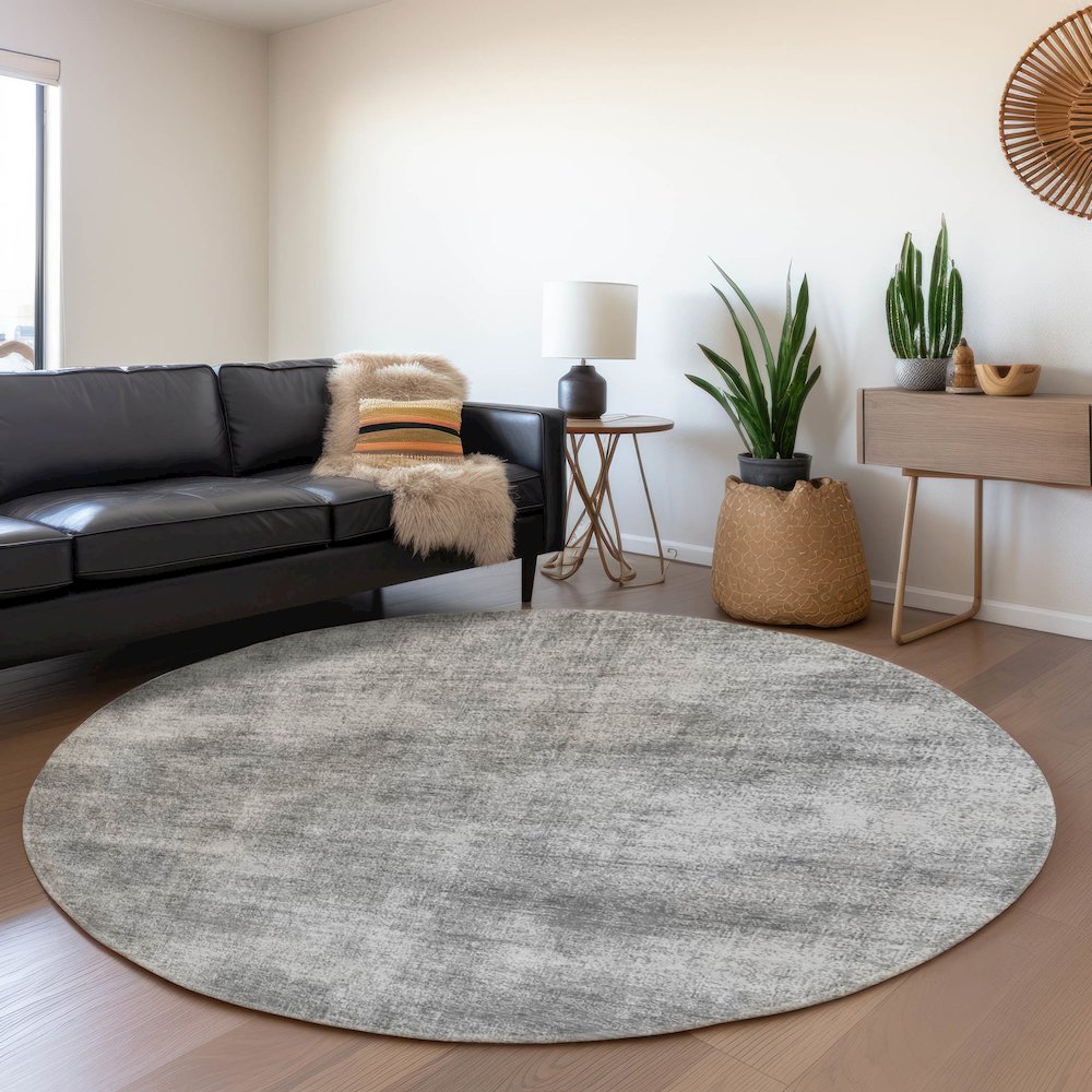 Premium Machine Washable Mayfield AMF1018 Gray 8' x 8' Round Rug. Picture 5