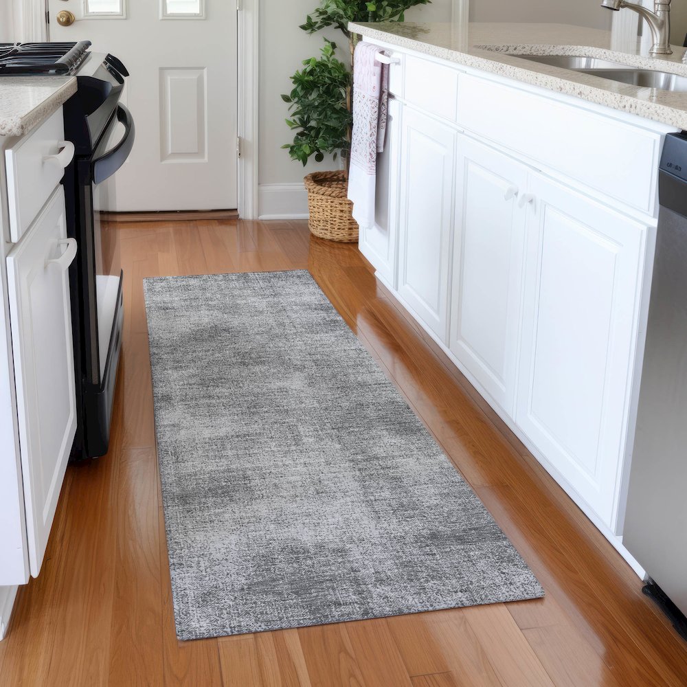 Premium Machine Washable Mayfield AMF1018 Gray 2'3" x 7'6" Runner Rug. Picture 5