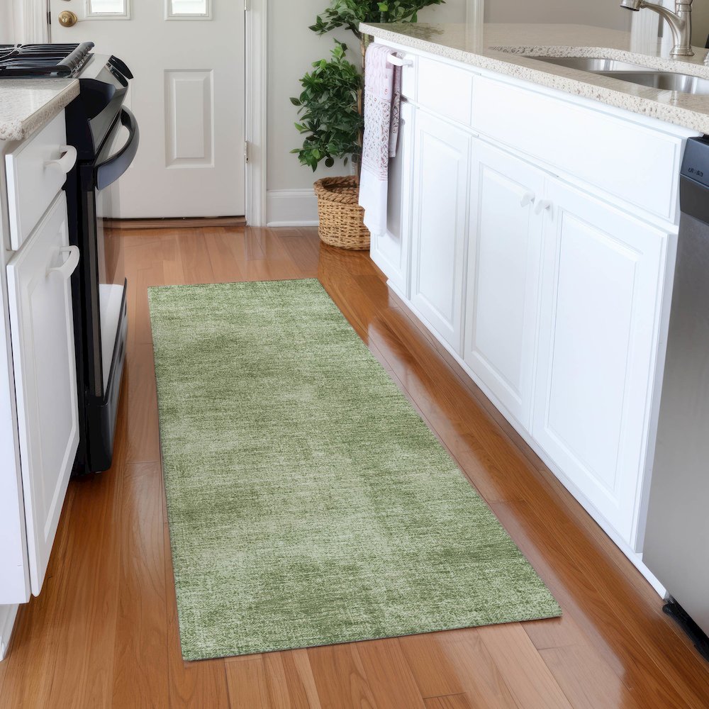 Premium Machine Washable Mayfield AMF1018 Green 2'3" x 7'6" Runner Rug. Picture 5