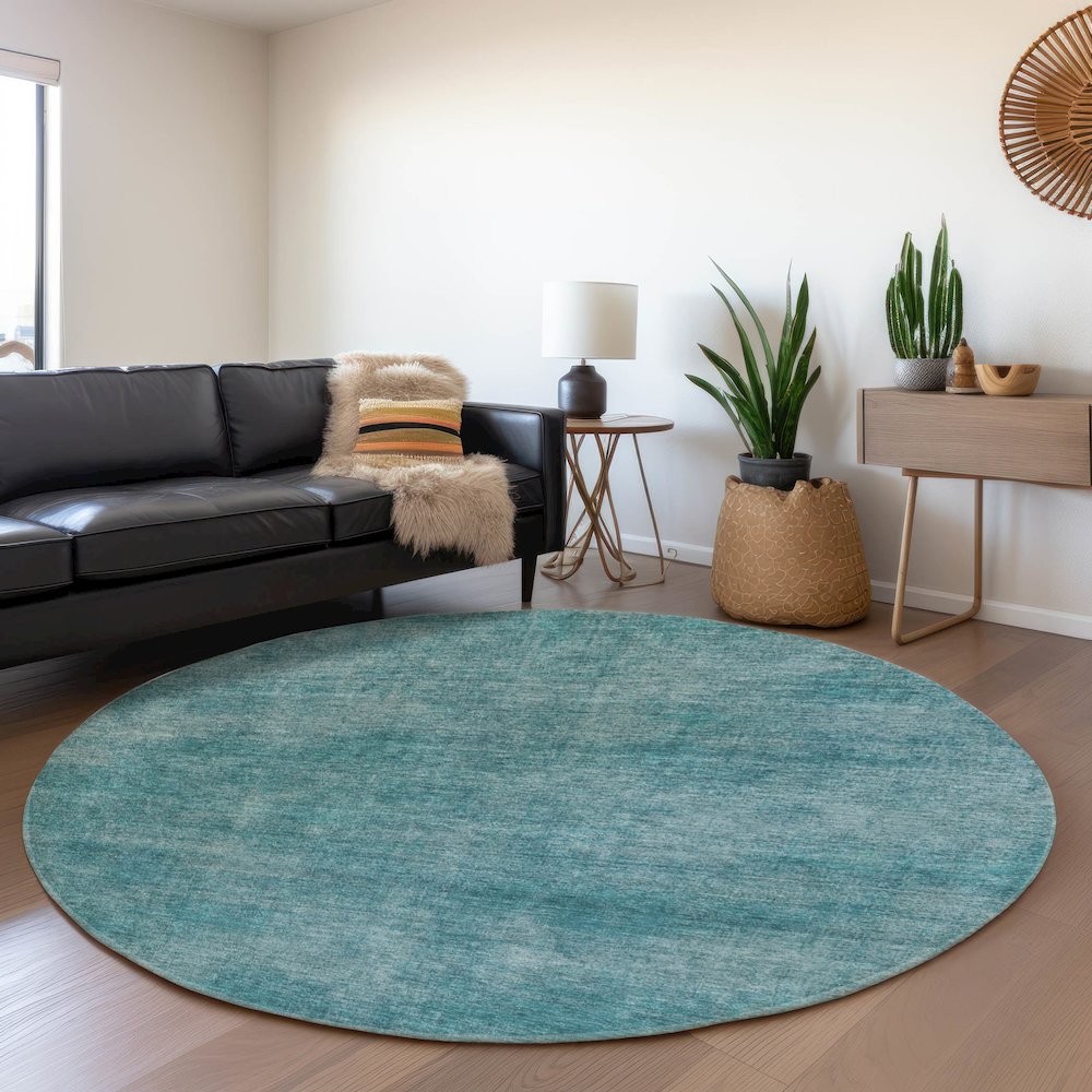 Premium Machine Washable Mayfield AMF1018 Teal 8' x 8' Round Rug. Picture 5