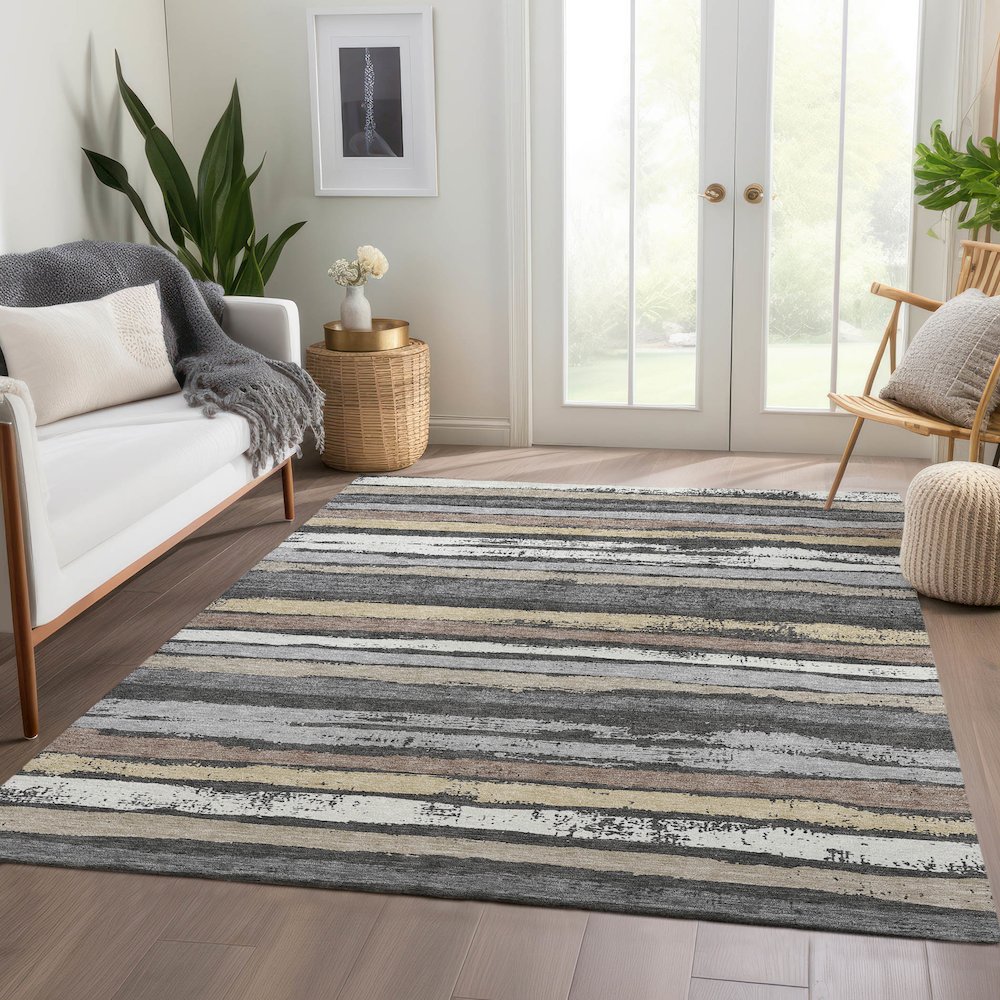 Premium Machine Washable Mayfield AMF1019 Charcoal 2'6" x 3'10" Rug. Picture 6