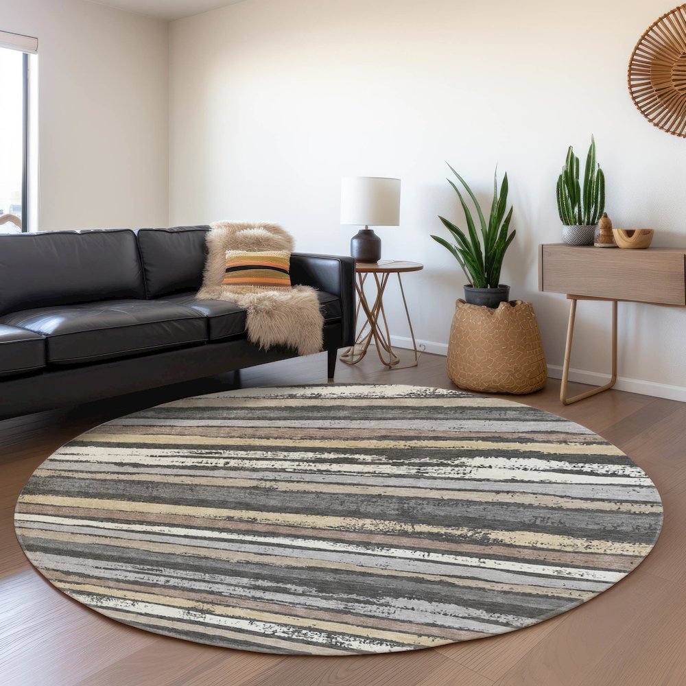Premium Machine Washable Mayfield AMF1019 Charcoal 8' x 8' Round Rug. Picture 5