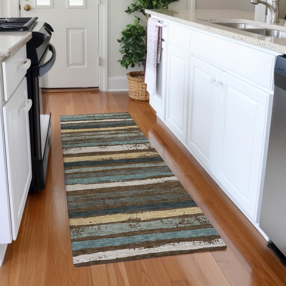 Premium Machine Washable Mayfield AMF1019 Fudge 2'3" x 7'6" Runner Rug. Picture 5
