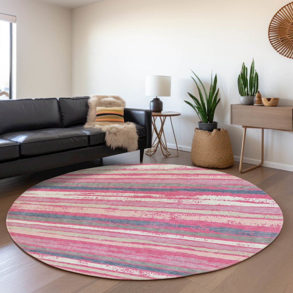 Premium Machine Washable Mayfield AMF1019 Pink 8' x 8' Round Rug. Picture 5