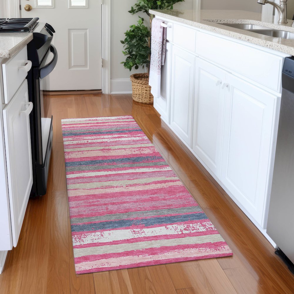 Premium Machine Washable Mayfield AMF1019 Pink 2'3" x 7'6" Runner Rug. Picture 5