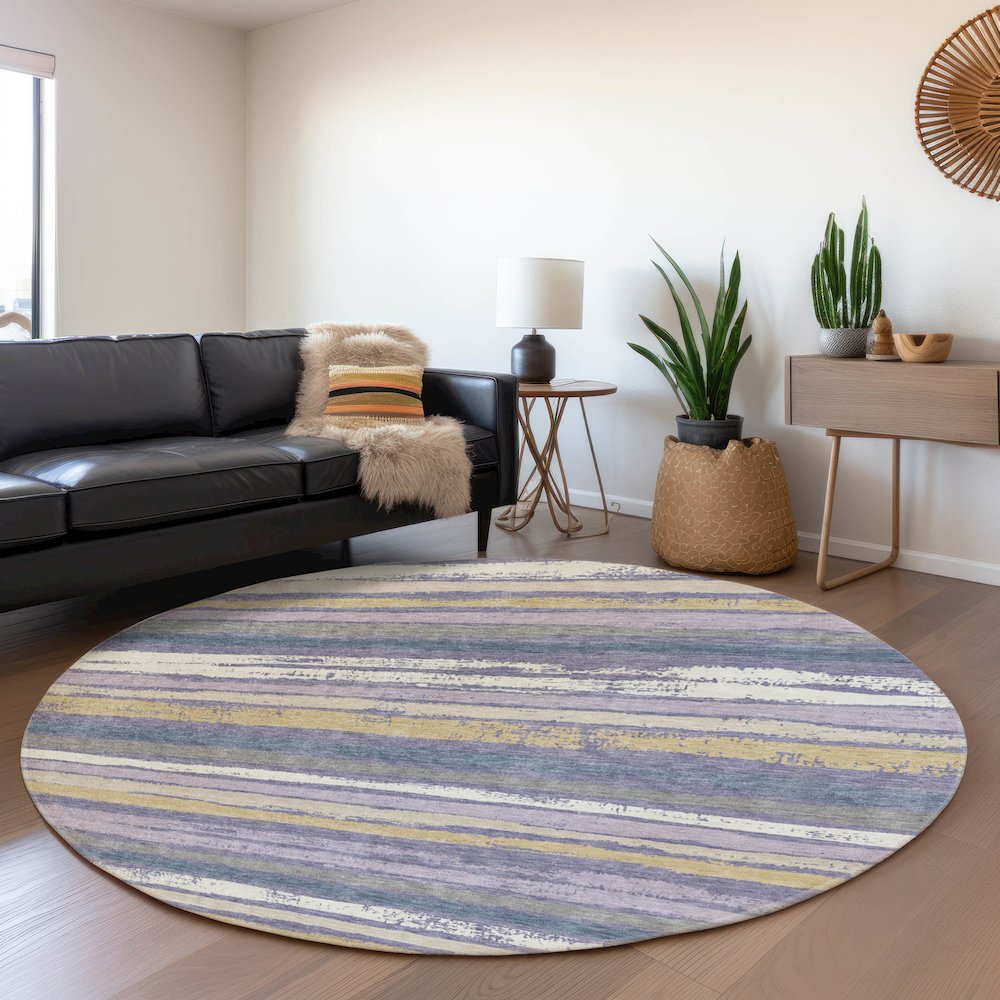 Premium Machine Washable Mayfield AMF1019 Purple 8' x 8' Round Rug. Picture 5