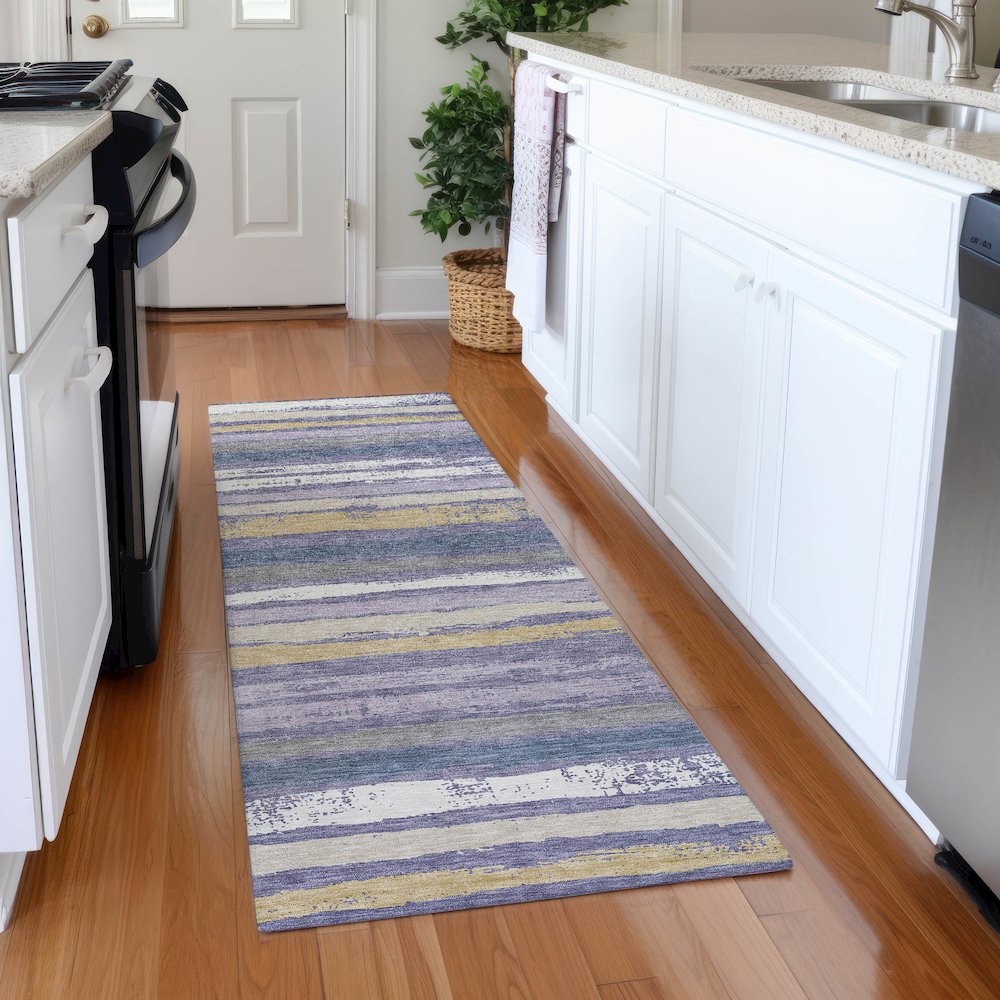 Premium Machine Washable Mayfield AMF1019 Purple 2'3" x 7'6" Runner Rug. Picture 5
