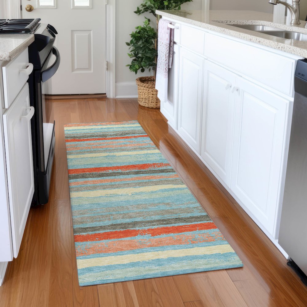 Premium Machine Washable Mayfield AMF1019 Sky 2'3" x 7'6" Runner Rug. Picture 5