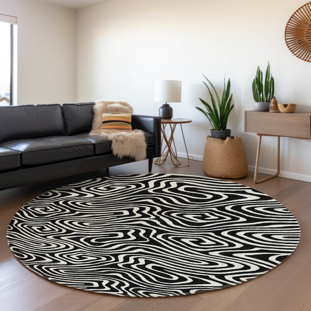 Premium Machine Washable Mayfield AMF1020 Black 8' x 8' Round Rug. Picture 5