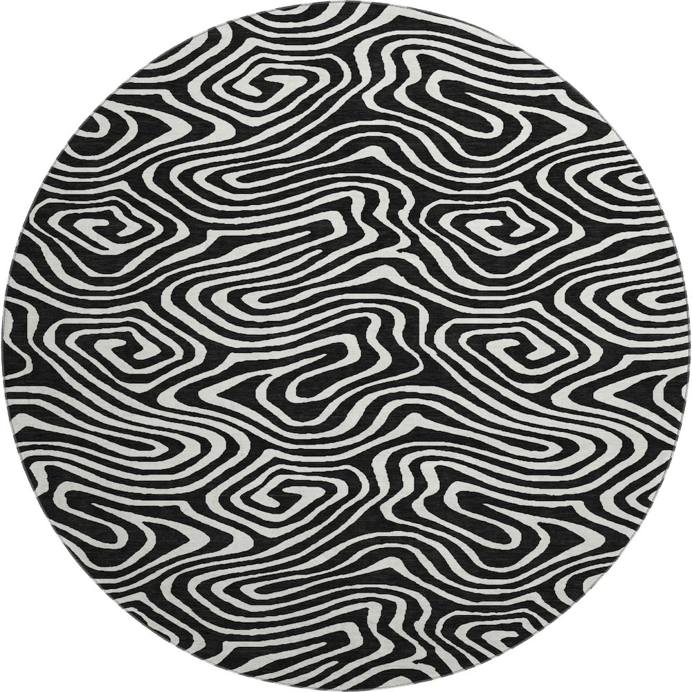Premium Machine Washable Mayfield AMF1020 Black 8' x 8' Round Rug. Picture 1