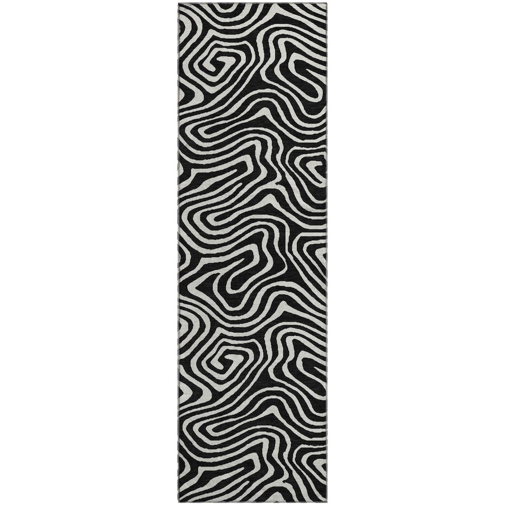 Premium Machine Washable Mayfield AMF1020 Black 2'3" x 7'6" Runner Rug. Picture 1
